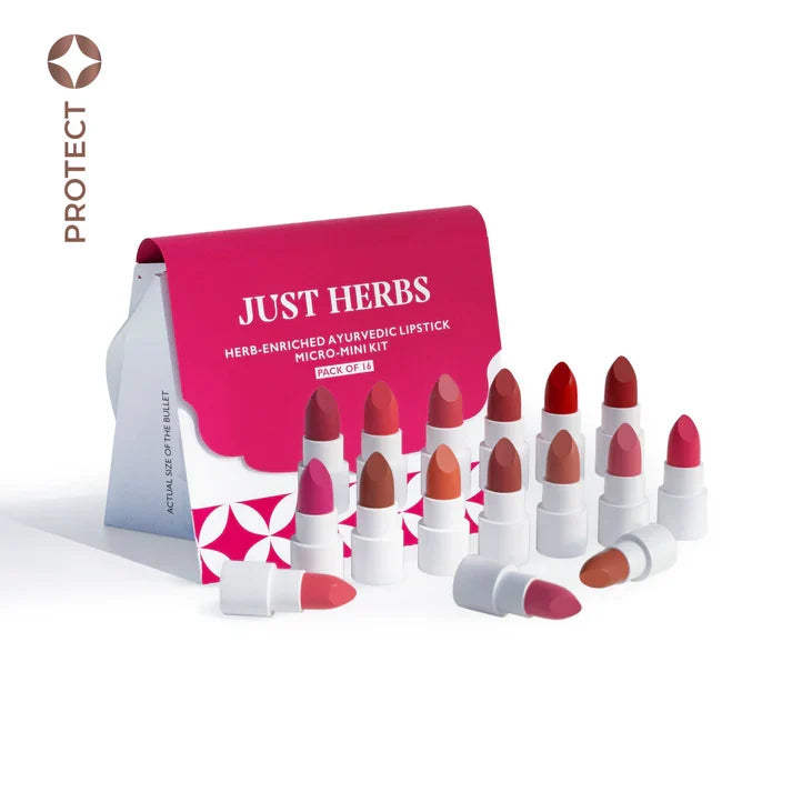 Just Herbs - Herb Enriched Ayurvedic Micro Mini Lipstick Kit of 16 Shades - Nexus hair