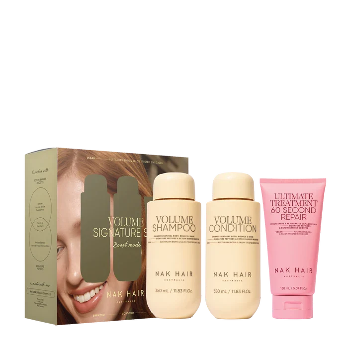 Nak Hair - Signature Volume Trio Pack- Volume Shampoo 350ml, Volume Conditioner 350ml and Replends Creme Leave in Moisturiser 150ml