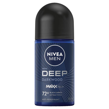 Nivea - MEN Deep Darkwood Anti-Perspirant Roll-On Deodorant 50ml | Enriched With Active Charcoal to Fight Odour | 72-Hour Anti-Perspirant Protection | Woody, Masculine Fragrance
