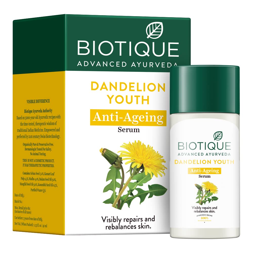 Biotique Dandelion Youth Anti-Ageing Serum Targeting Wrinkles & Dull, Dry Skin 40ml