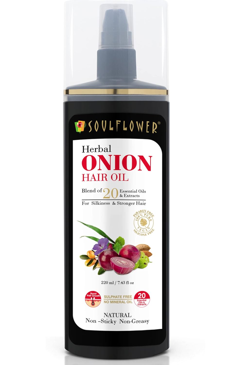 SoulFlower - Onion Amla Hair Growth Oil for Strengthening & Hair Fall Control 220ml - Nexus hair