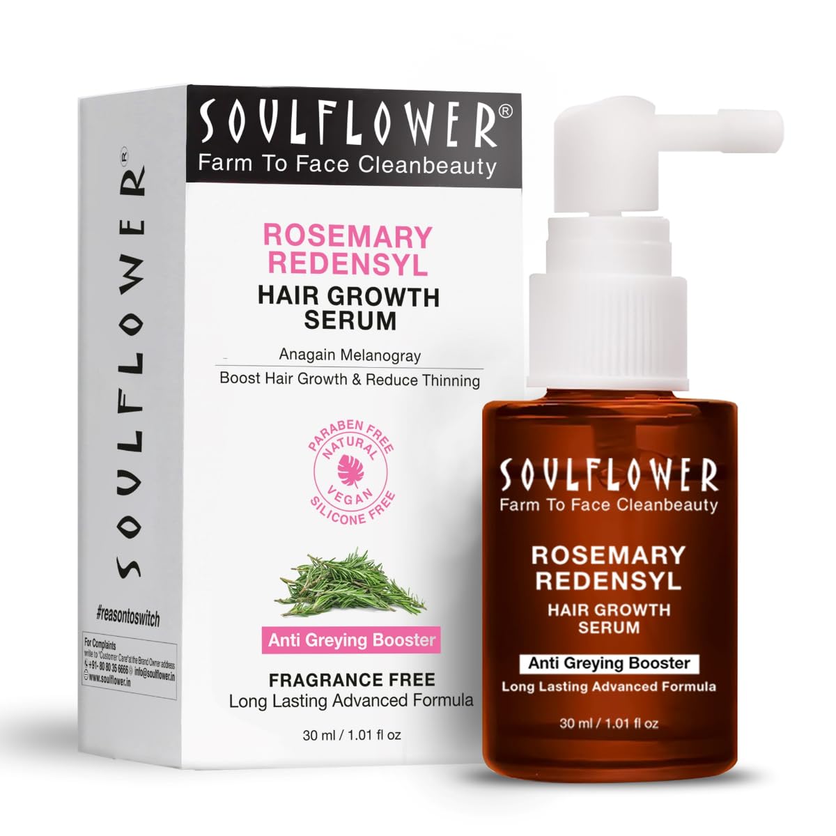 SoulFlower - Rosemary Redensyl Hair Growth Serum with Rosemary 1% Redensyl 3% Anagain 4% and Melanogray 1% 30ml - Nexus hair
