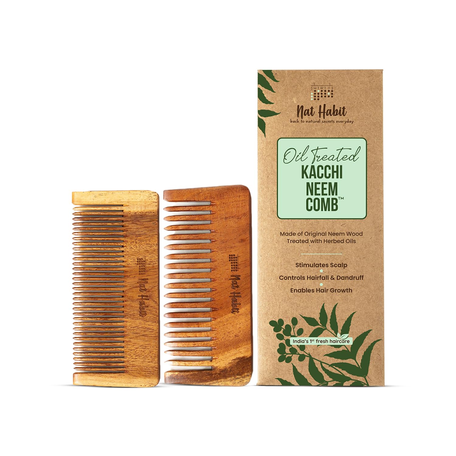 Nat Habit - Oil Treated Kacchi Neem Styling Small & Shampoo Small Comb Combo