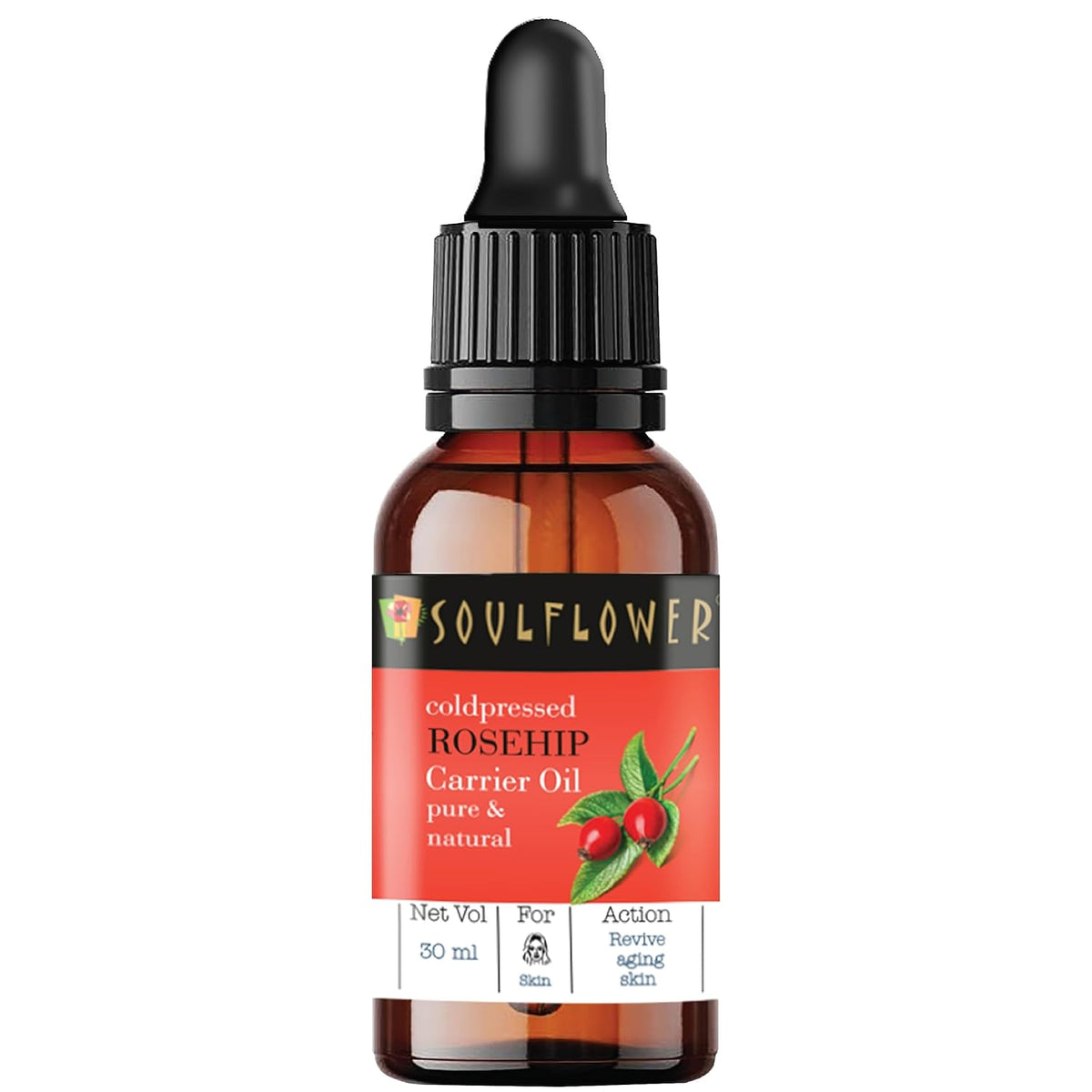SoulFlower - Rosehip Cold pressed Oil for Skin Hydration & Moisturization 30ml - Strong Hair , Natural Face Serum - Nexus hair