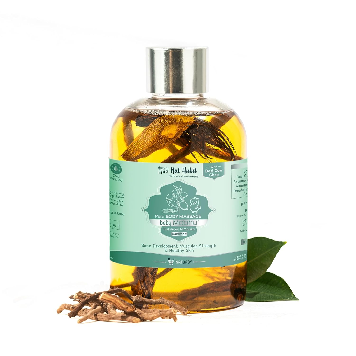 Nat Habit - Balamool Nimbuka Pure Baby Maahu, Baby Massage Oil for Summer, Bone & Muscular Development 200g