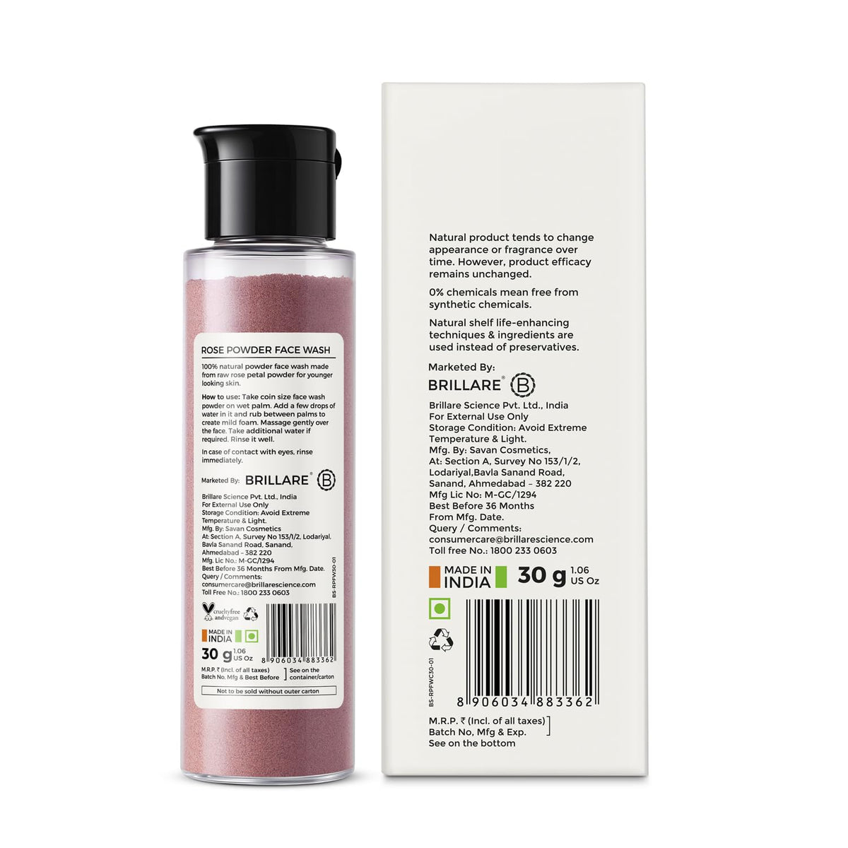Brillare - Rose Powder Face Wash For Youthful Skin 30g - Nexus hair