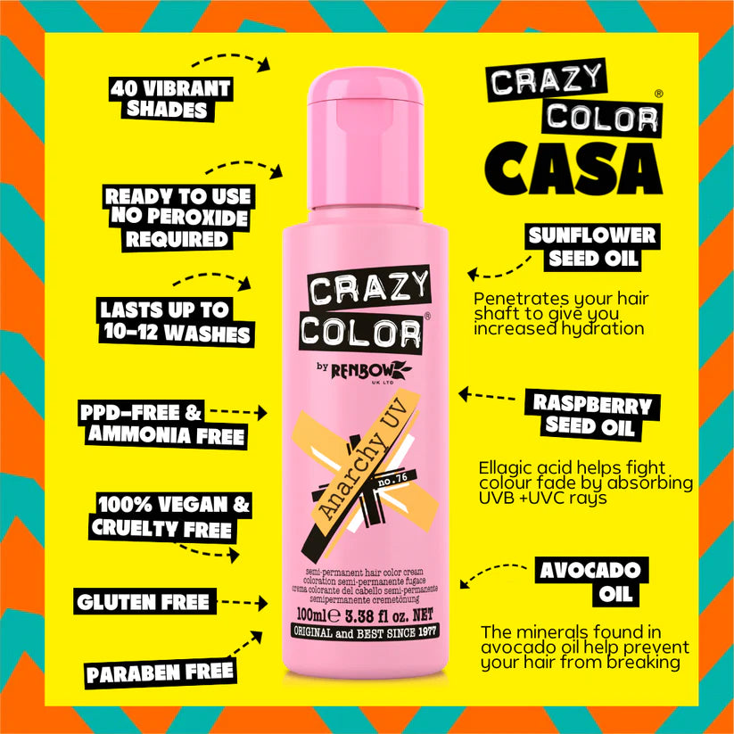 Crazy Color - Go Neon Anarchy UV Semi-Permanent Hair Color (Orange) Fluoresce 100ml