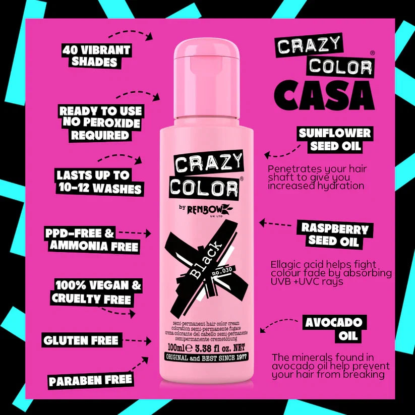 Crazy Color - Semi-Permanent Hair Color Black 100ml