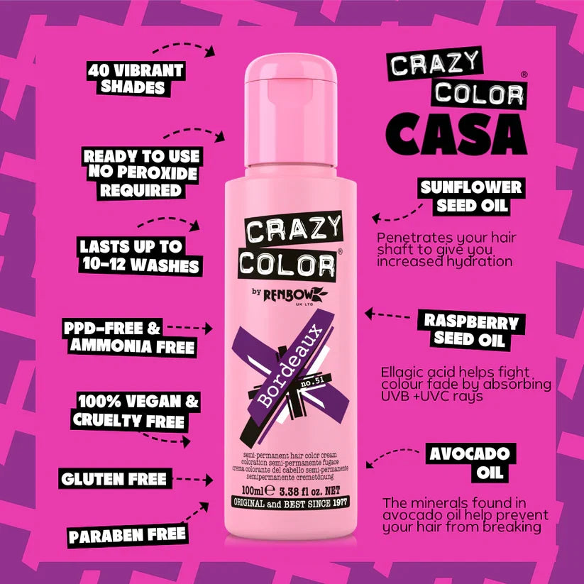 Crazy Color - Semi-Permanent Hair Color Bordeaux 100ml