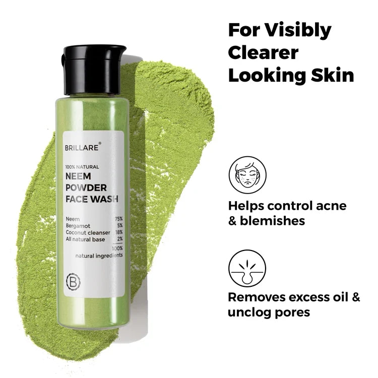 Brillare - Neem Powder Face Wash For Acne Prone Skin, 30g - Nexus hair