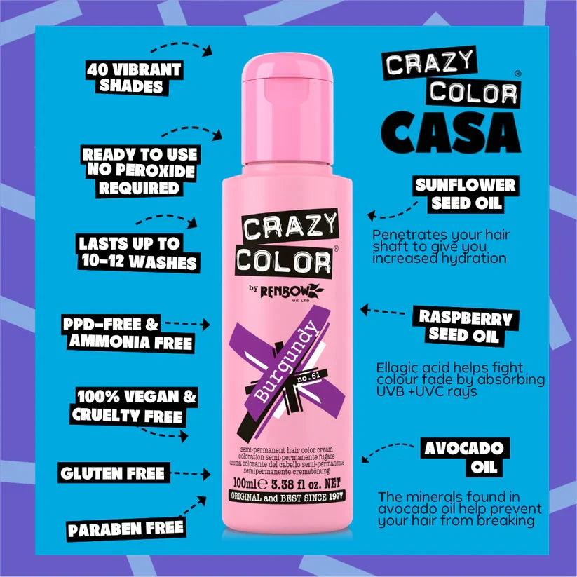 Crazy Color - Semi-Permanent Hair Color Burgundy 100ml