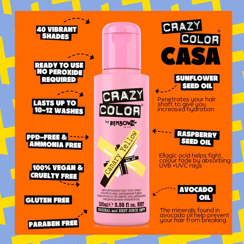 Crazy Color - Semi-Permanent Hair Color Canary Yellow 100ml
