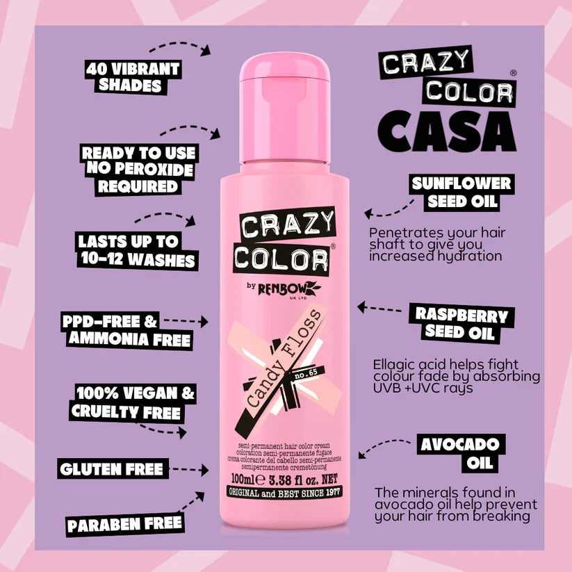 Crazy Color - Semi-Permanent Hair Color Candy Floss 100ml