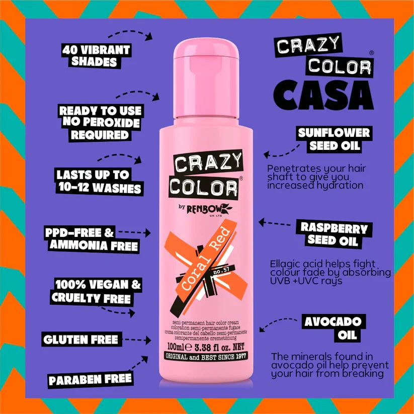 Crazy Color - Semi-Permanent Hair Color Coral Red 100ml