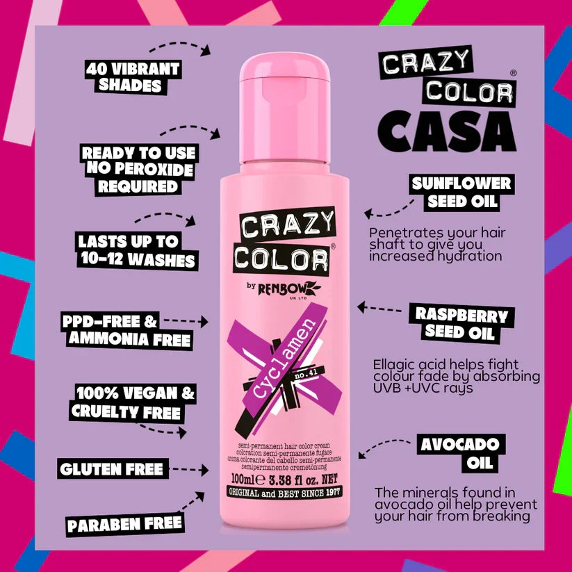 Crazy Color - Semi-Permanent Hair Color Cyclamen 100ml