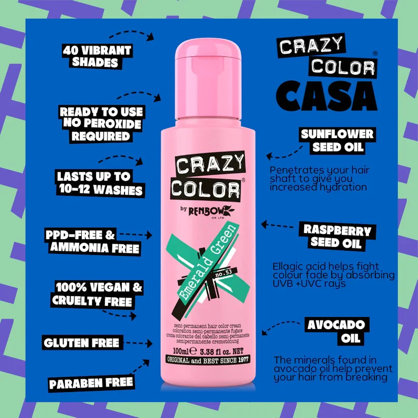 Crazy Color - Semi-Permanent Hair Color Emerald Green 100ml