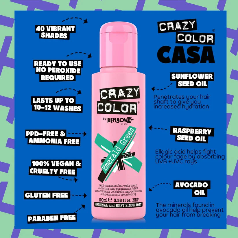 Crazy Color - Semi-Permanent Hair Color Emerald Green 100ml - Nexus hair