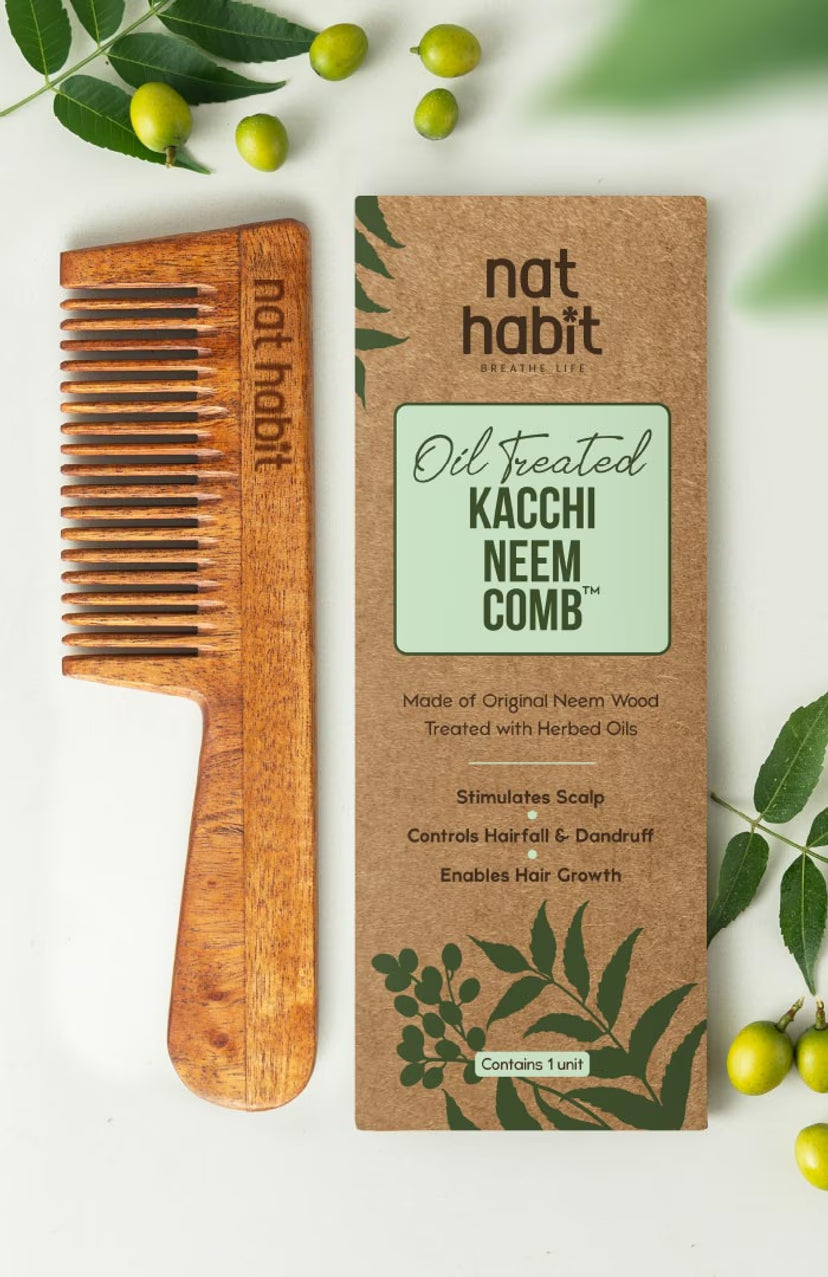 Nat Habit - Oil Treated Kacchi Neem Fine Tooth Comb