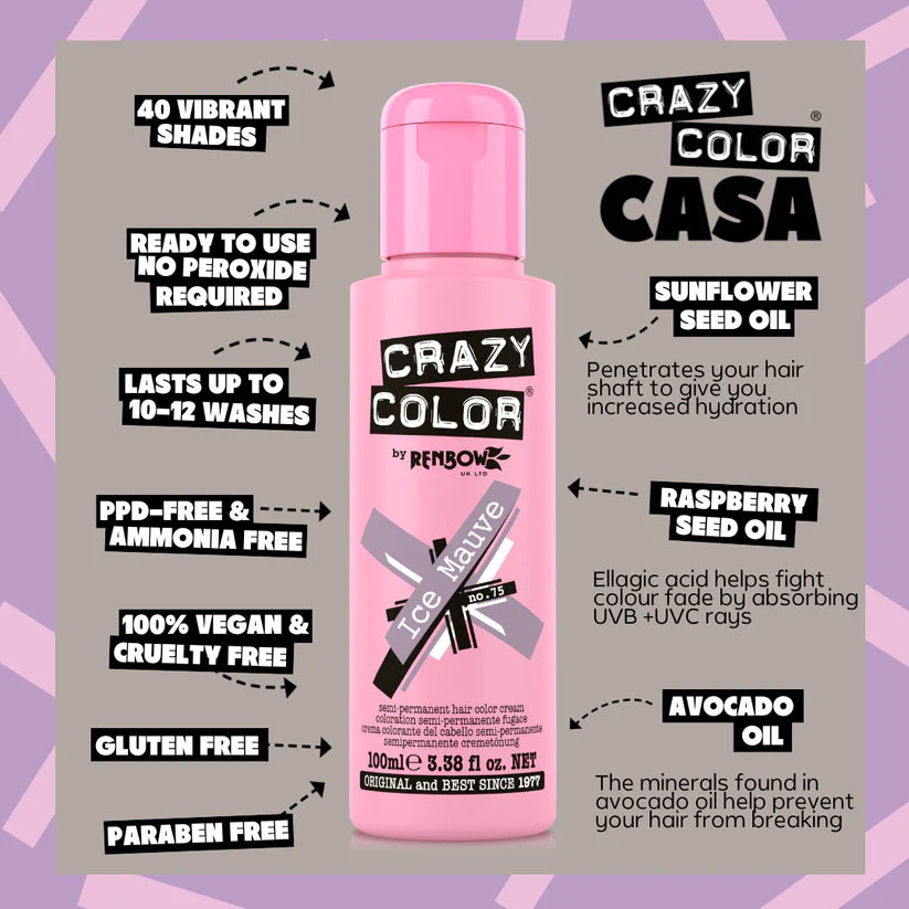 Crazy Color - Metallic Semi Permanent Hair Color Ice Mauve 100ml
