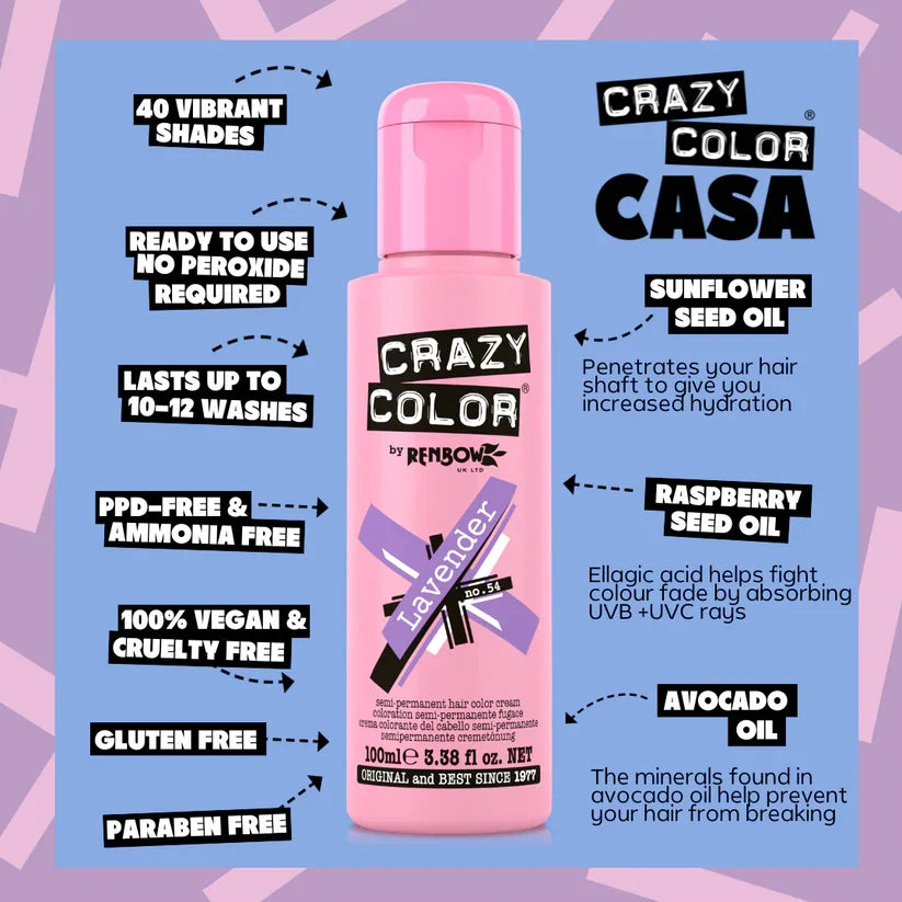 Crazy Color - Semi-Permanent Hair Color Lavender 100ml