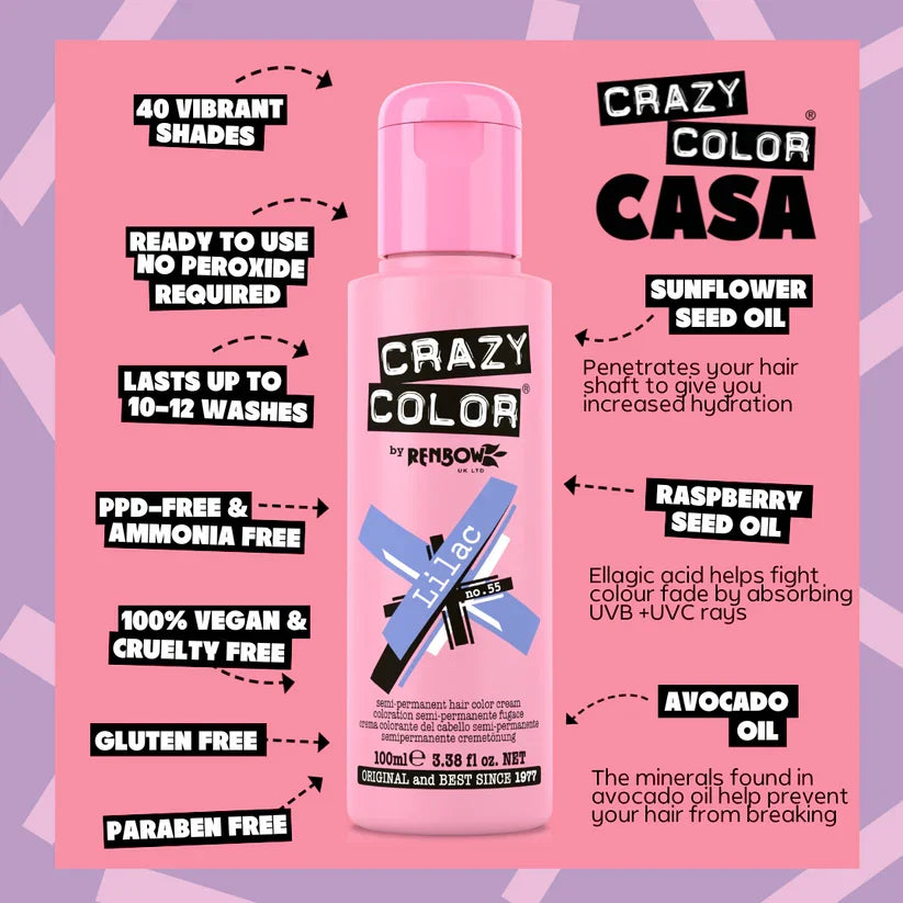 Crazy Color - Semi-Permanent Hair Color Lilac 100ml
