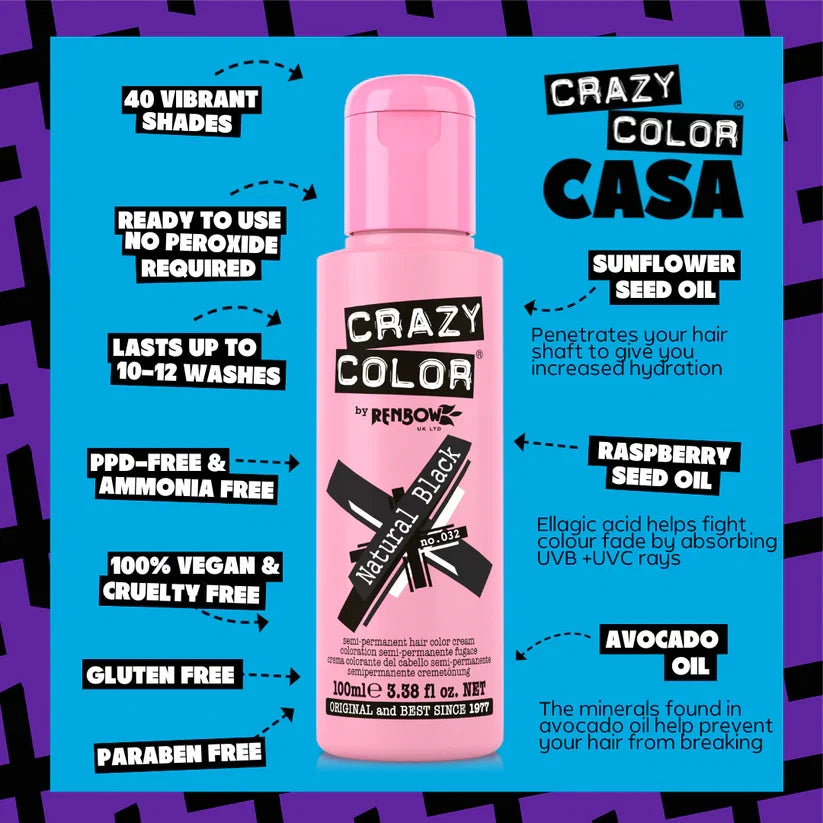 Crazy Color - Semi-Permanent Hair Color Natural Black 100ml