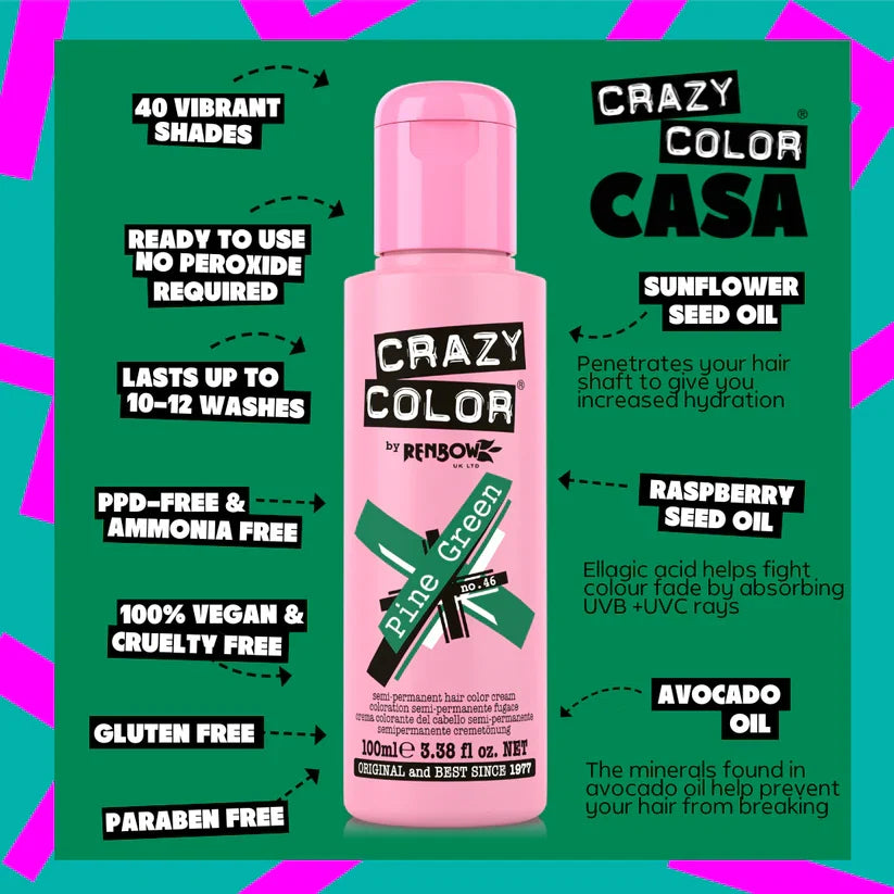 Crazy Color - Semi-Permanent Hair Color Pine Green 100ml