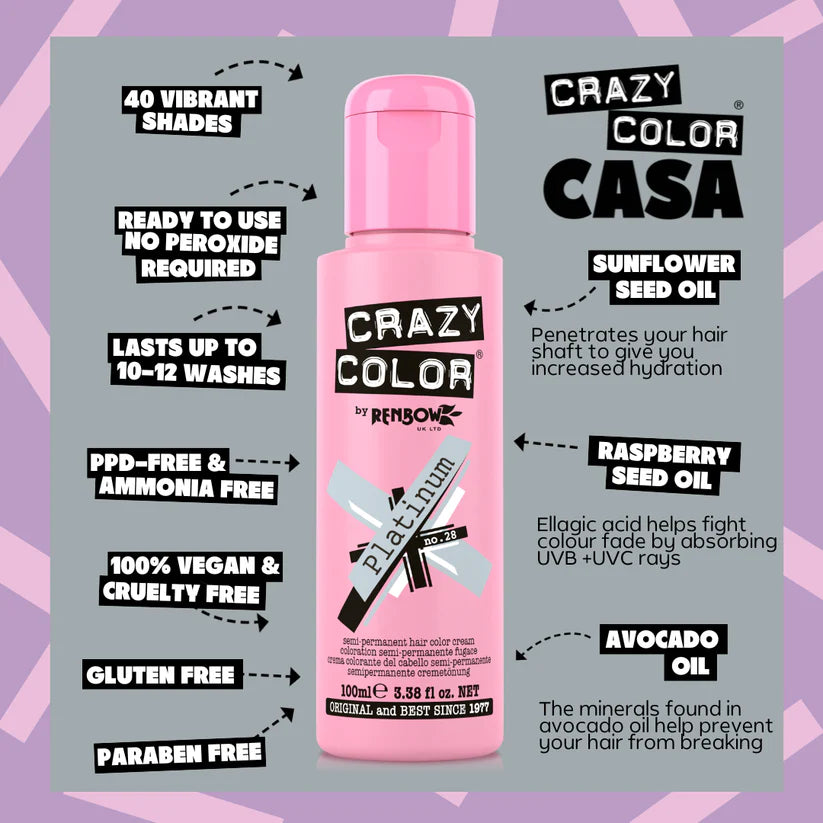 Crazy Color - Semi-Permanent Hair Color Platinum 100ml