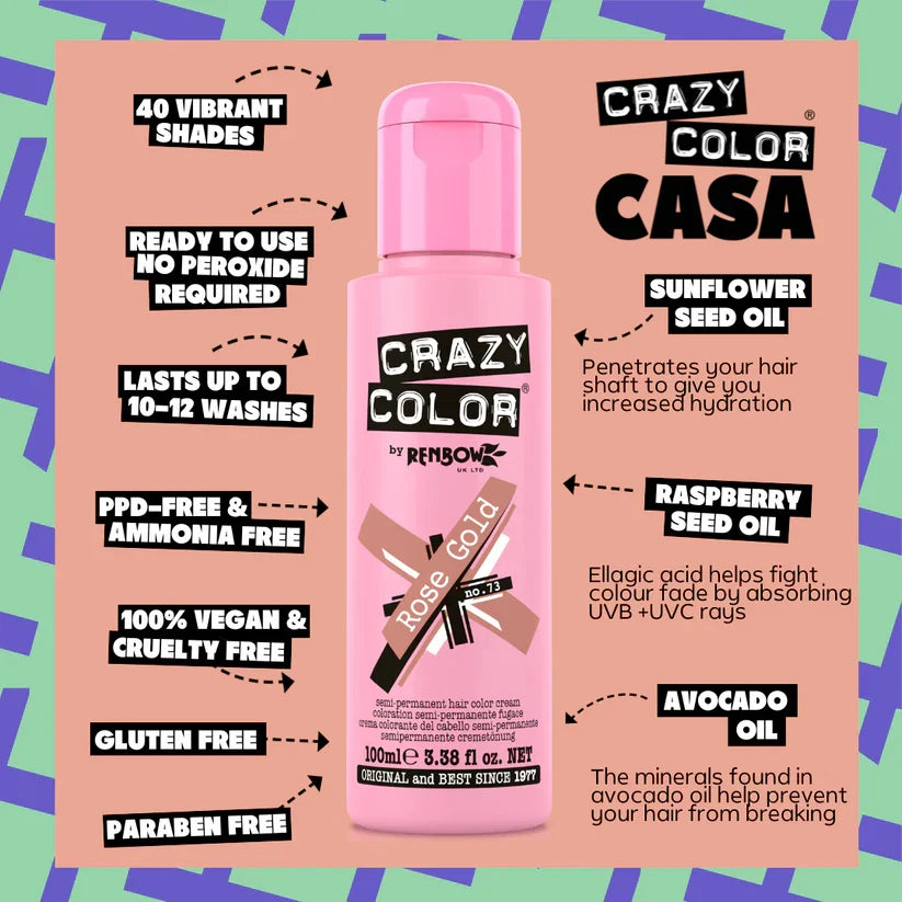 Crazy Color - Metallic Semi Permanent Hair Color Rose Gold 100ml