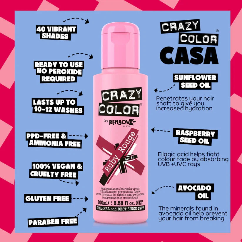 Crazy Color - Semi-Permanent Hair Color Ruby Rouge 100ml