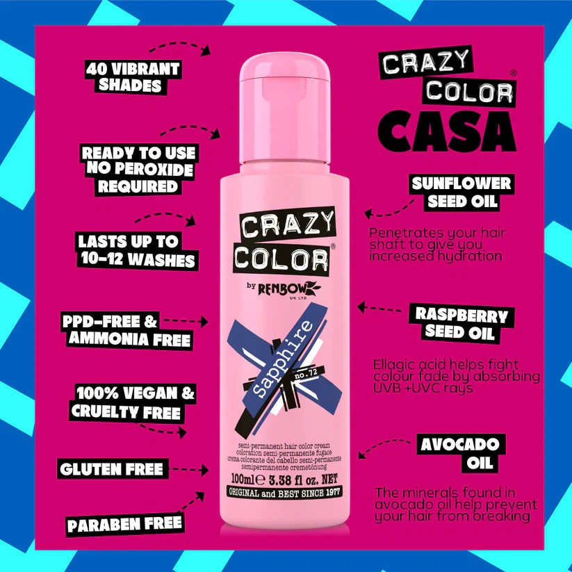 Crazy Color - Metallic Semi Permanent Hair Color Sapphire 100ml