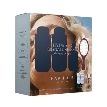 Nak Hair - Signature Hydrate Quad Pack - Hydrate Shampoo 350ml, Hydrate Conditioner 350ml, Styling Polish 100ml and Hair Brush