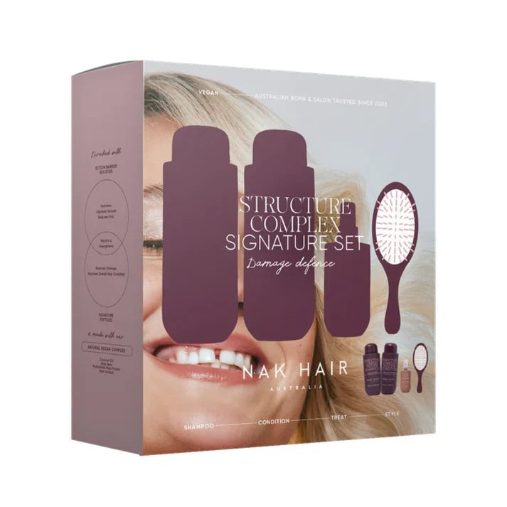 Nak Hair - Signature Structure Complex Quad Pack - Structure Complex Protein Shampoo 350ml, Structure Complex Protein Condition 350ml, Styling Polish 100ml and Hair Brush