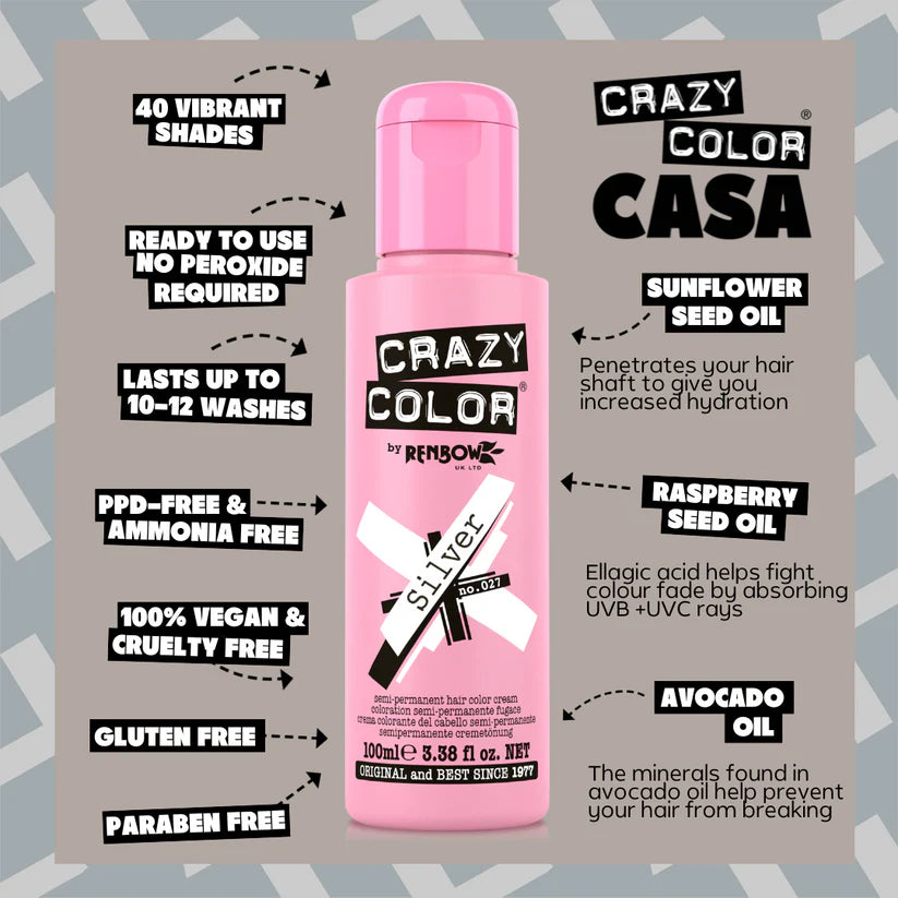Crazy Color - Semi-Permanent Hair Color Silver 100ml