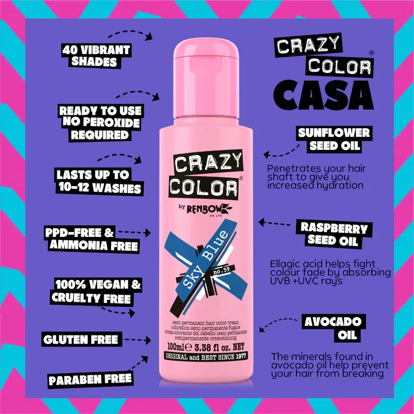 Crazy Color - Semi-Permanent Hair Color Sky Blue 100ml