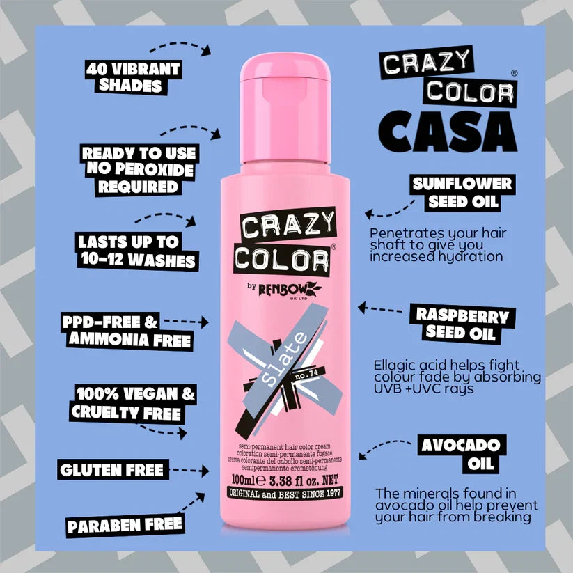 Crazy Color - Metallic Semi Permanent Hair Color Slate 100ml