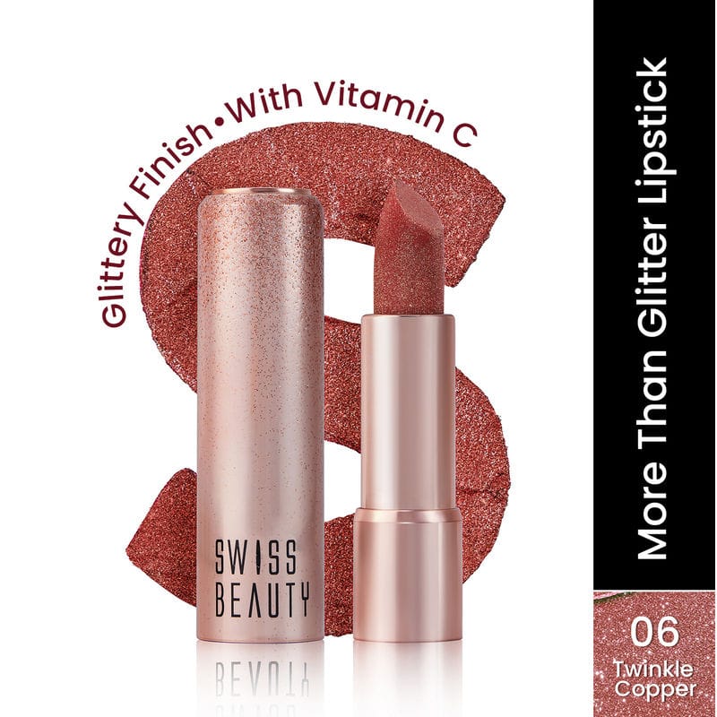 Swiss Beauty - More Than Glitter Lipstick Shade No. 06 Twinkle Copper
