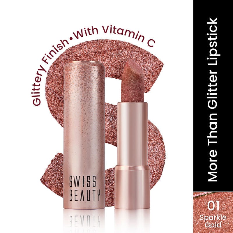 Swiss Beauty - More Than Glitter Lipstick Shade No. 01 Sparkle Gold