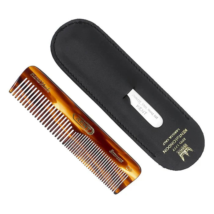 Kent - NU19 Handmade OT Comb with Nail File in Leather Case