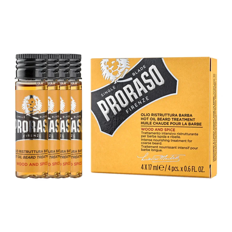 Proraso - Hot Oil Beard Treatment Wood & Spice 4 x 17ml Vials