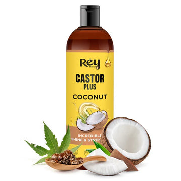 Rey Naturals - Castor Plus Coconut Oil - Adds Shine, Strength | Suitable for All Hair Types | Clear | 200ml