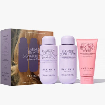 Nak Hair - Signature Platinum Blonde Trio Pack - Platinum Blonde Shampoo 350ml, Platinum Blonde Conditioner 350ml and Ultimate Treatment 60 Second Repair 150ml