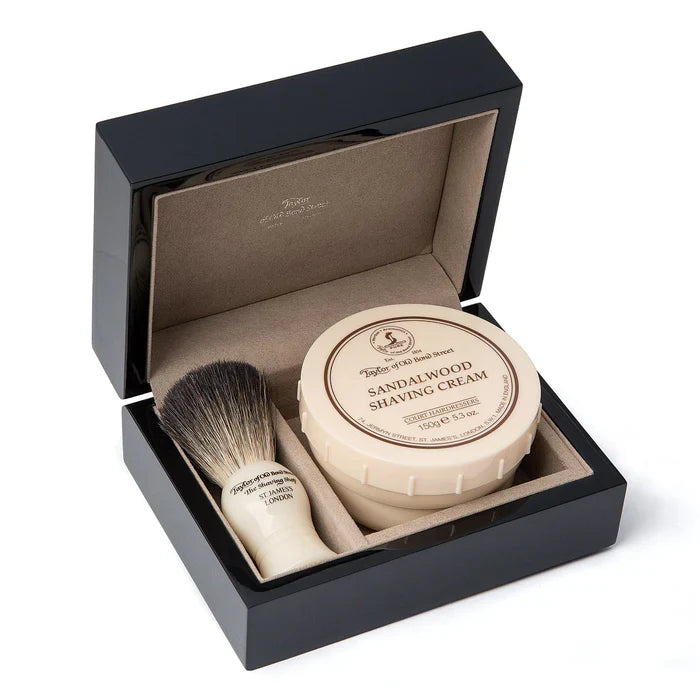 Taylor of Old Bond Street - Sandalwood Brush and Cream Gift Set in Laquered Wooden Box